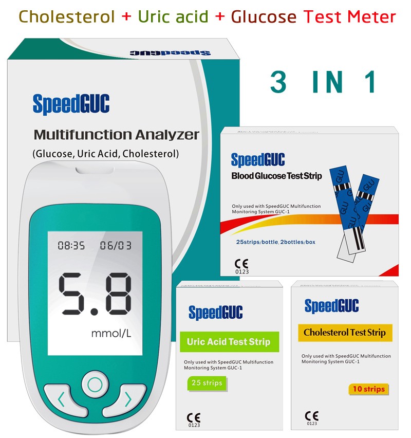 3in1 Multi-Function Cholesterol&Uric acid& blood glucose meter Monitoring system Diabetes Gout Device with Test Strips &Lancets