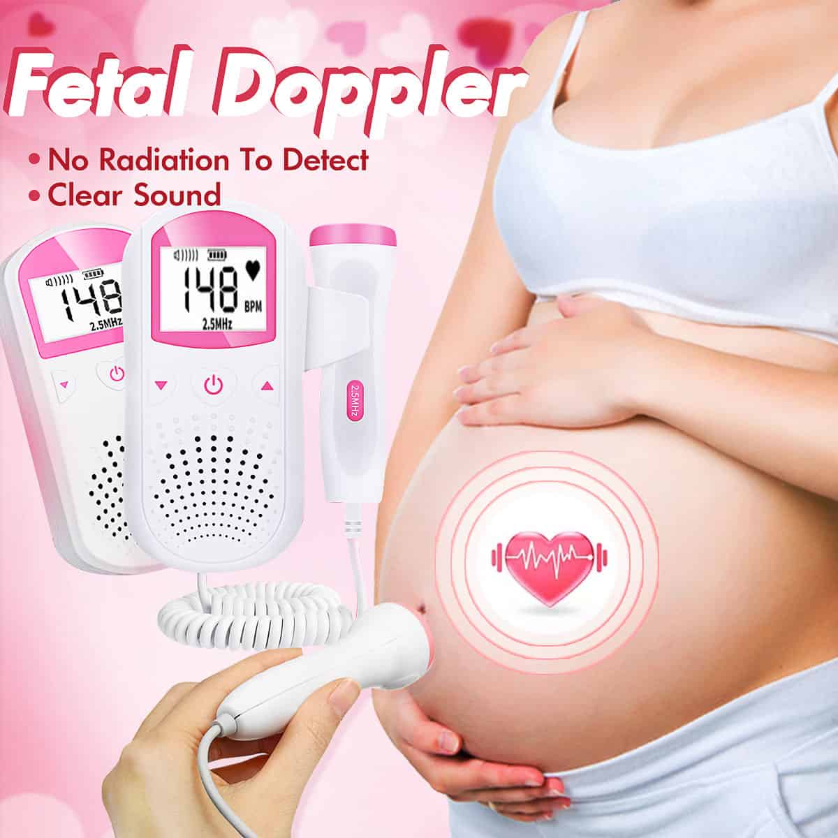 2.0MHz LCD Digital Prenatal Fetal Doppler Heart Sound Monitor Screen Display Tester Detector Pregnant FetalPulse Meter Monitors