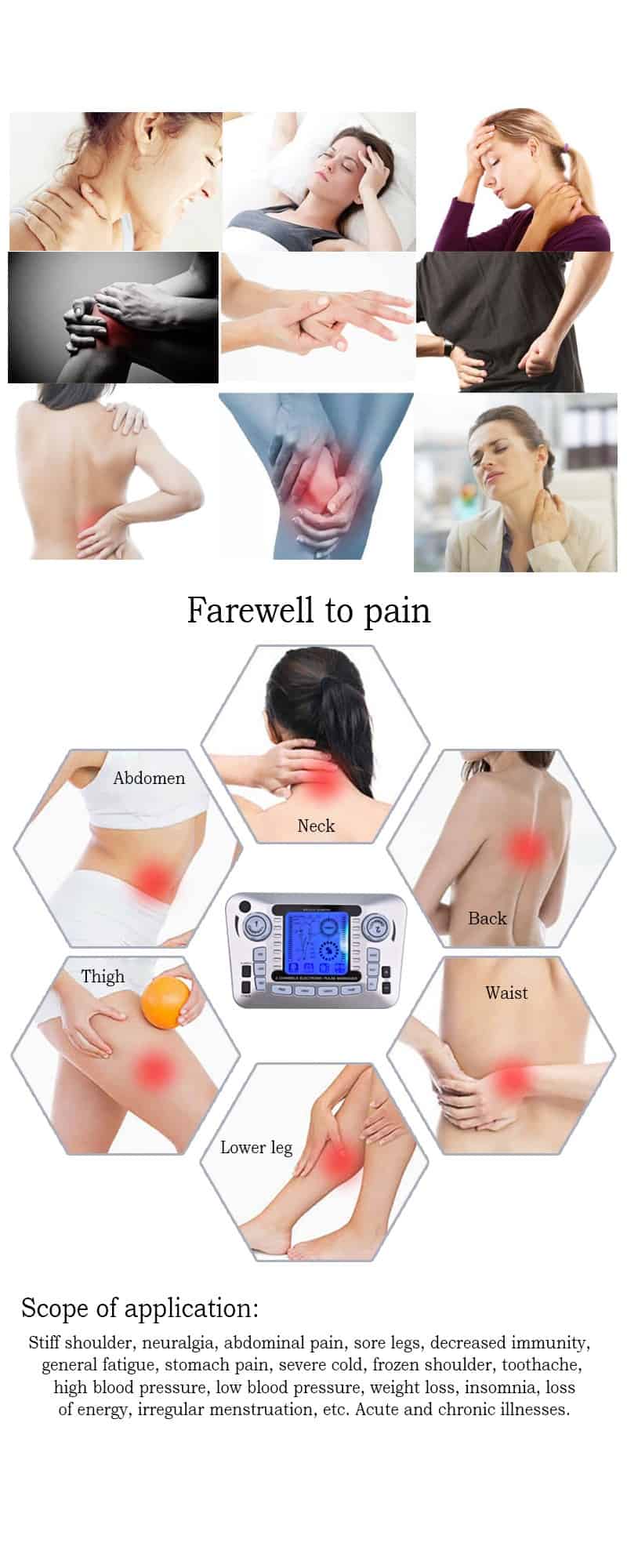 Electronic Pulse Massager Tens Ems Machine massager electrical nerve muscle stimulator Acupuncture Fat Burner Pain Relief