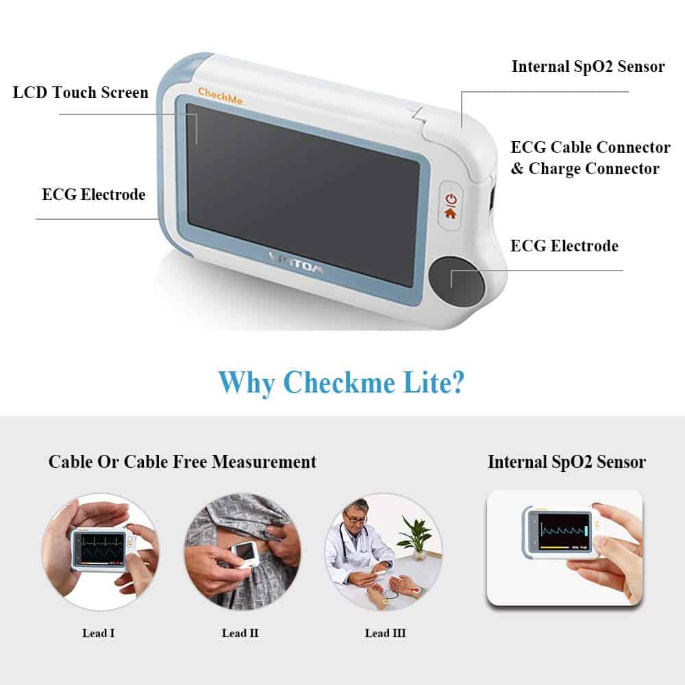 ECG/EKG Holter Tracker Portable Household Health Rate Oximeter with Blood pressure Monitor PC or bluetooth APP for Fitness Sport