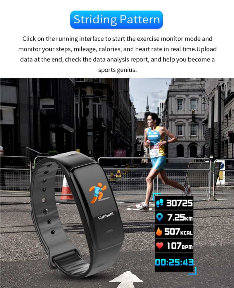 Color Screen C1S Smart Bracelet Waterproof Heart Rate Monitor Health Fitness Tracker Bluetooth Smart Watch for Sport PK MI Band4