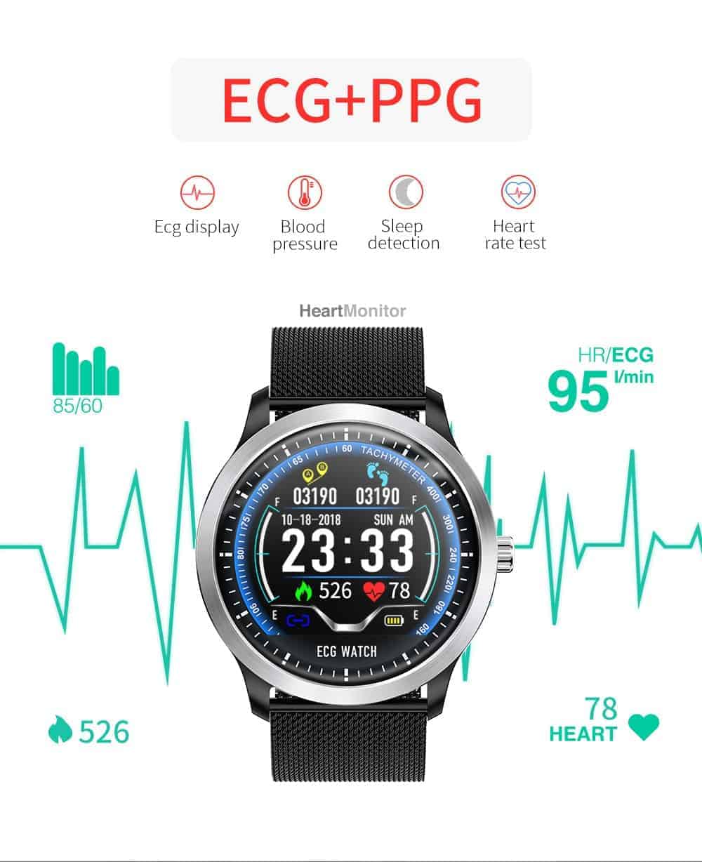 RUNDOING N58 ECG PPG smart watch with electrocardiograph ecg display,holter ecg heart rate monitor blood pressure smartwatch