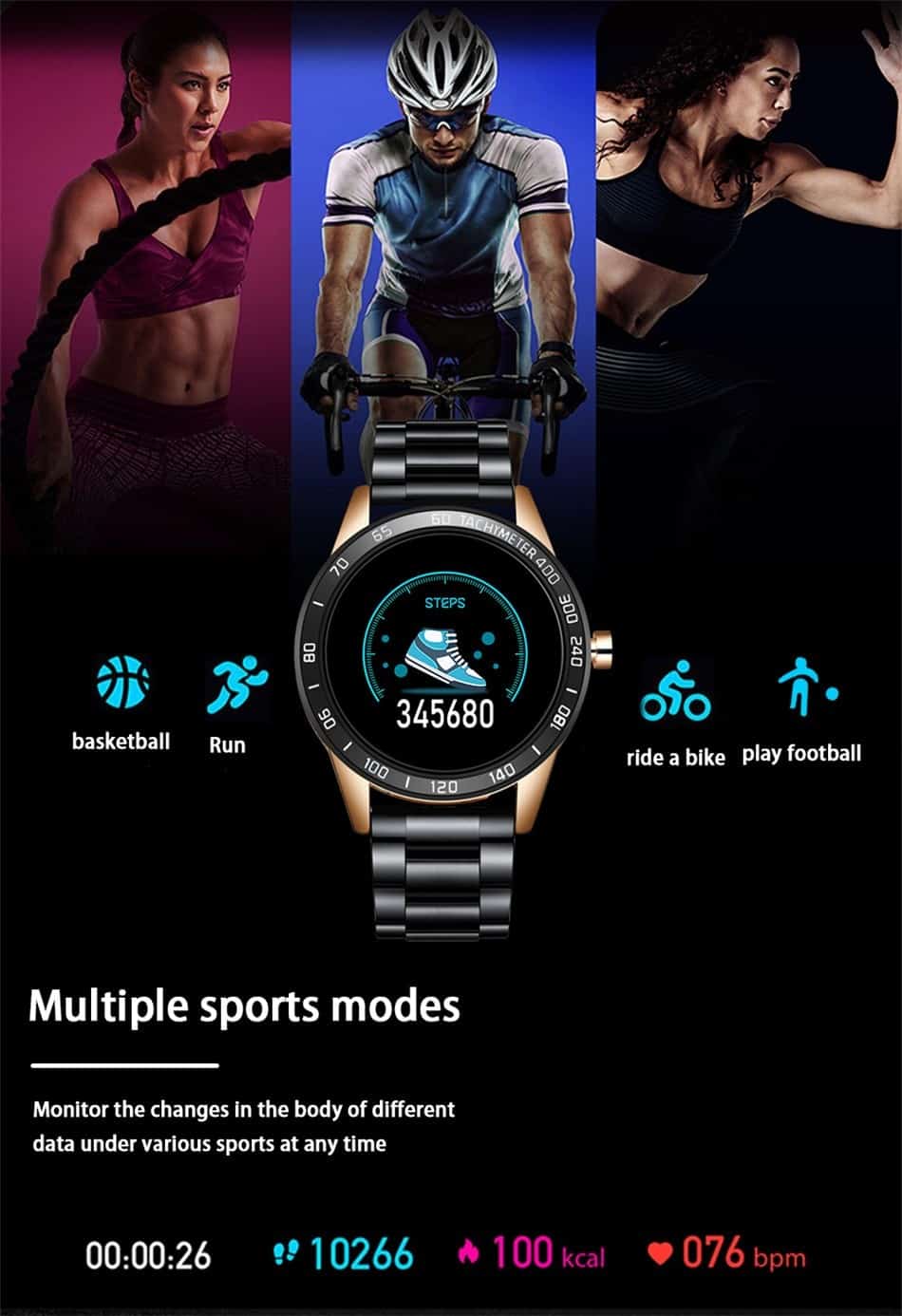 Smart Watch Men IP67 Waterproof Fitness Tracker Heart Rate Blood Pressure Monitor Pedometer for Android ios Sports smartwatch