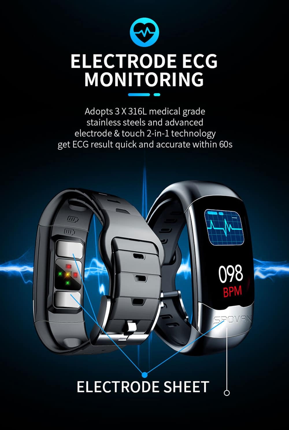 Smart Band ECG PPG HRV Cardio Monitor Bracelet Pedometer Blood Pressure Sport Activity Tracker Smart Wristband Men Women IP67