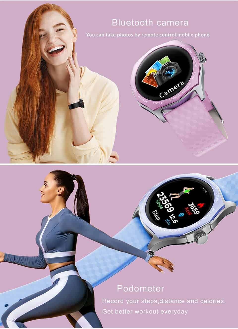 New Sport watch V18 Smart Watch Women Round Touch Screen Lady Smartwatch Color Changing Strap Heart Rate Monitor For Apple Watch