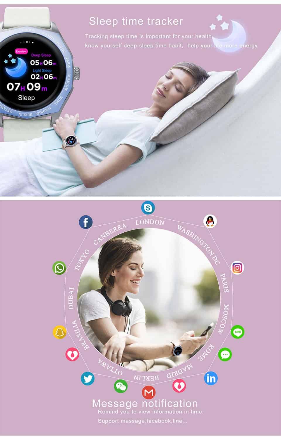 New Sport watch V18 Smart Watch Women Round Touch Screen Lady Smartwatch Color Changing Strap Heart Rate Monitor For Apple Watch