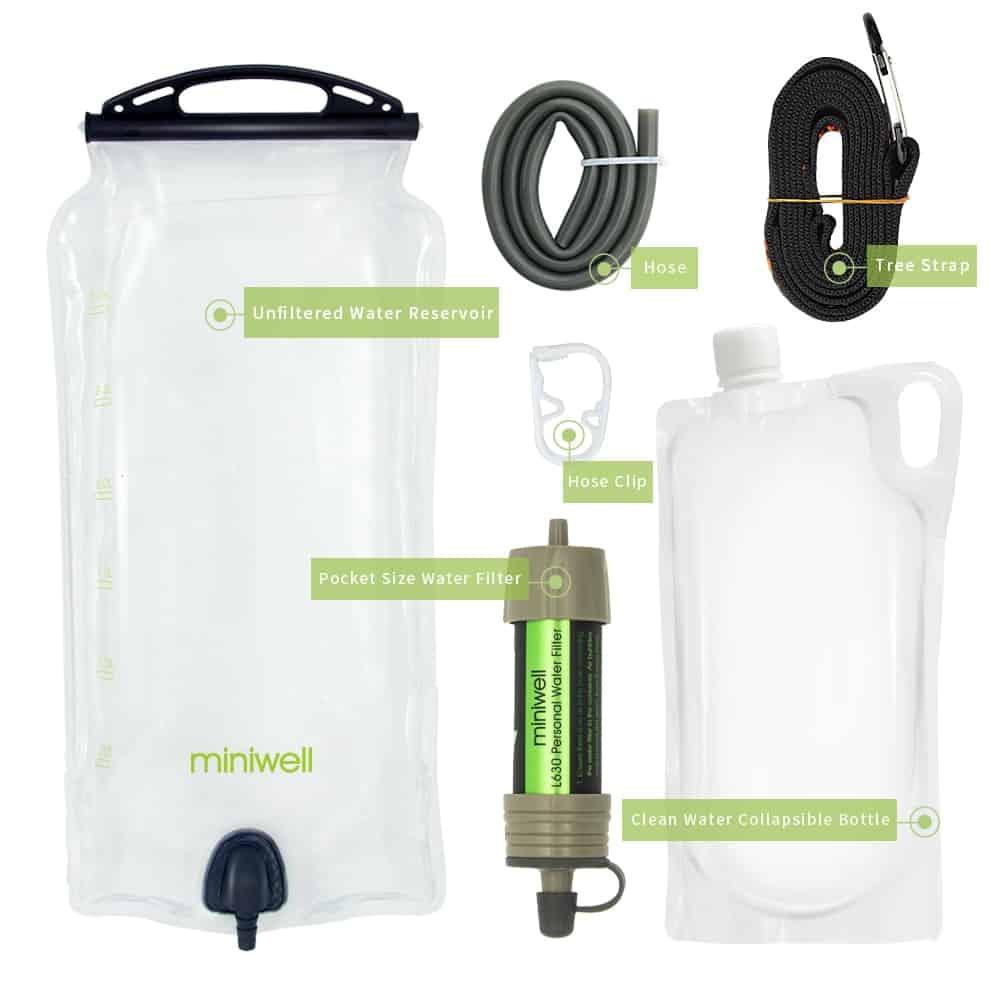 miniwell outdoor water filter survival kit for fishing,camping