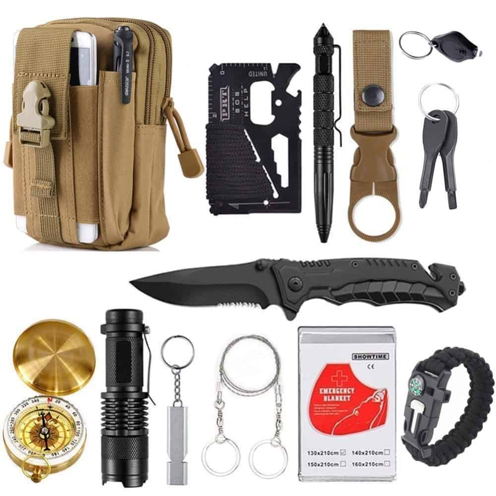 13 in 1 survival Gear kit Set Outdoor Camping Travel Survival Products EDC Tool Emergency Supplies Tactical Tools for Wilderness