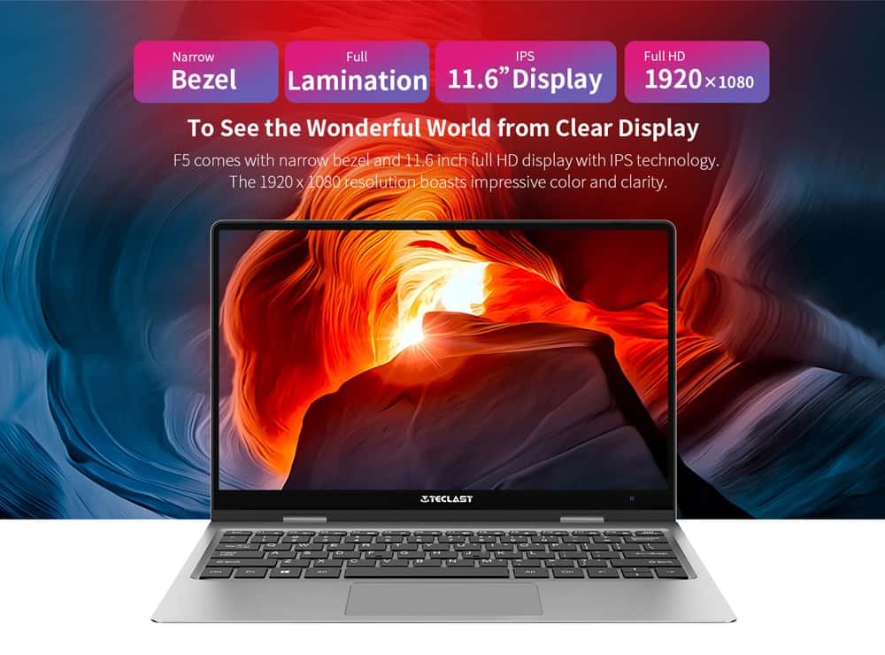 Teclast F5 Laptop Windows 8GB RAM 256GB SSD Intel Gemini Lake N4100 1920*1080 Quick Charge 360 Rotating Touch Screen Notebook PC