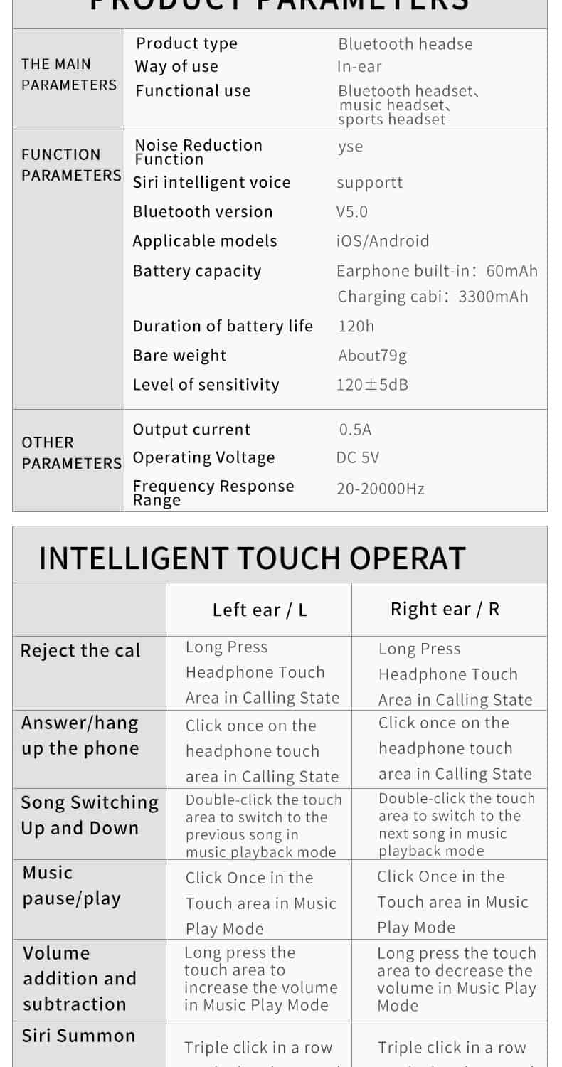 Original M11-9 Wireless Headphones TWS Bluetooth5.0 earphone HiFi IPX7 Waterproof earbuds Touch Control Headset for sports /game