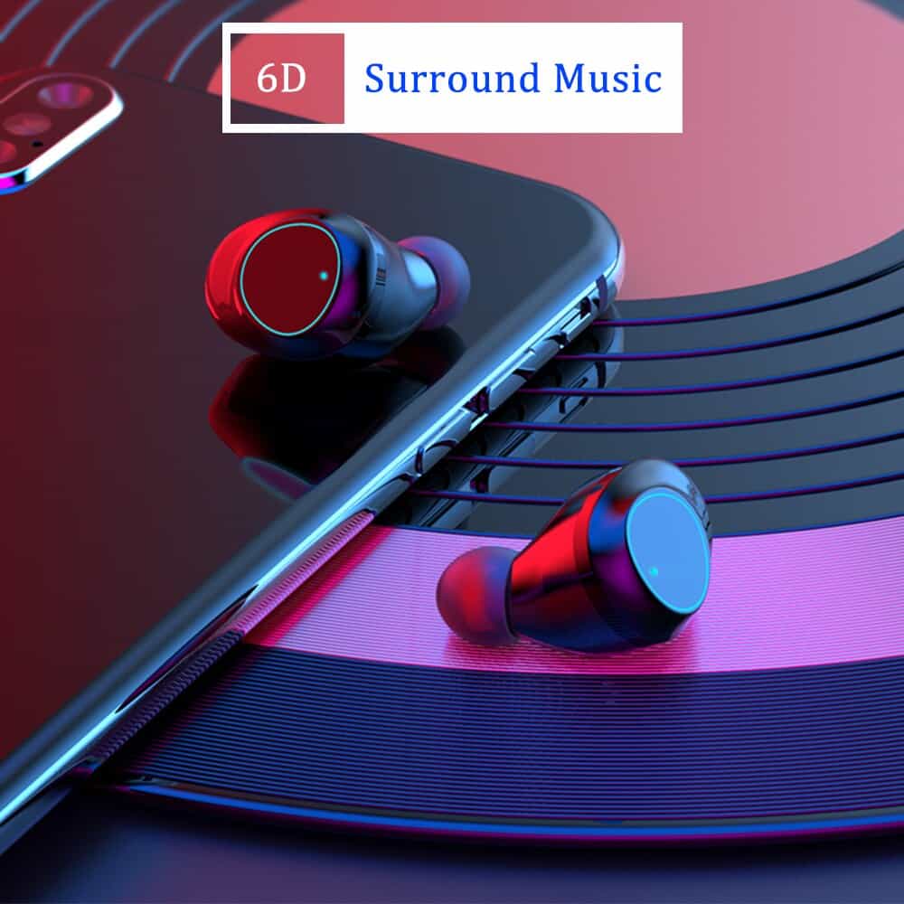 Bluetooth 5.0 Earphones 3500mah Wireless Headphones IPX7 Waterproof Touch Control TWS Earbuds With Microphone LED Display Red
