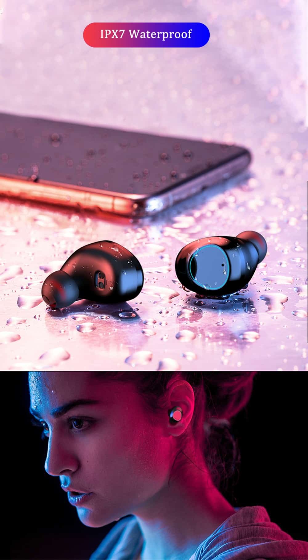 Bluetooth 5.0 Earphones 3500mah Wireless Headphones IPX7 Waterproof Touch Control TWS Earbuds With Microphone LED Display Red