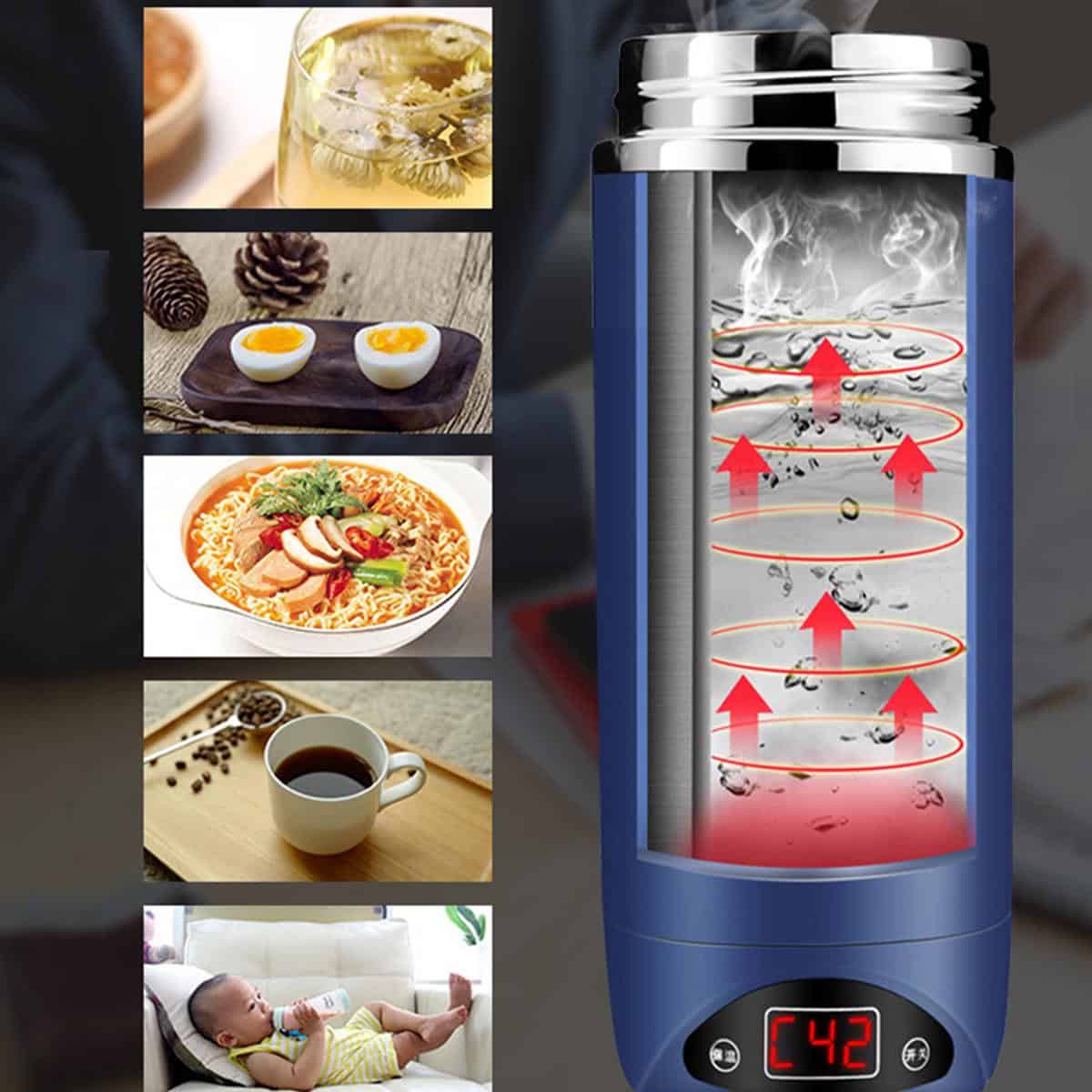 440ml Portable Travel Car Electric Heating Cup 304 Stainless Steel Water Kettle Coffee Tea Milk Heated Soaked Noodles Boiler Cup
