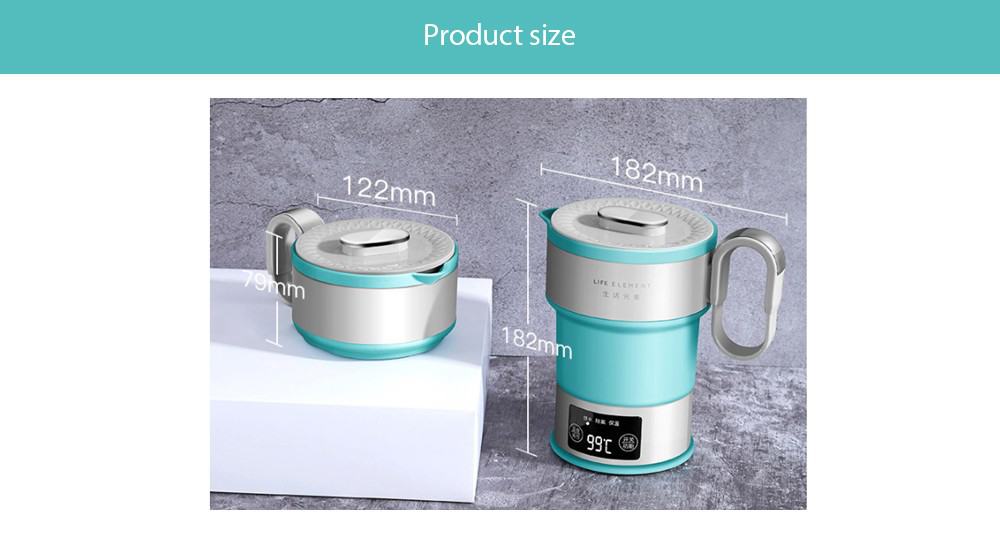 LIFE ELEMENT 800W/0.6L Folding Compression Electric Insulation Kettle OLED Display Touch Dechlorination for Travel