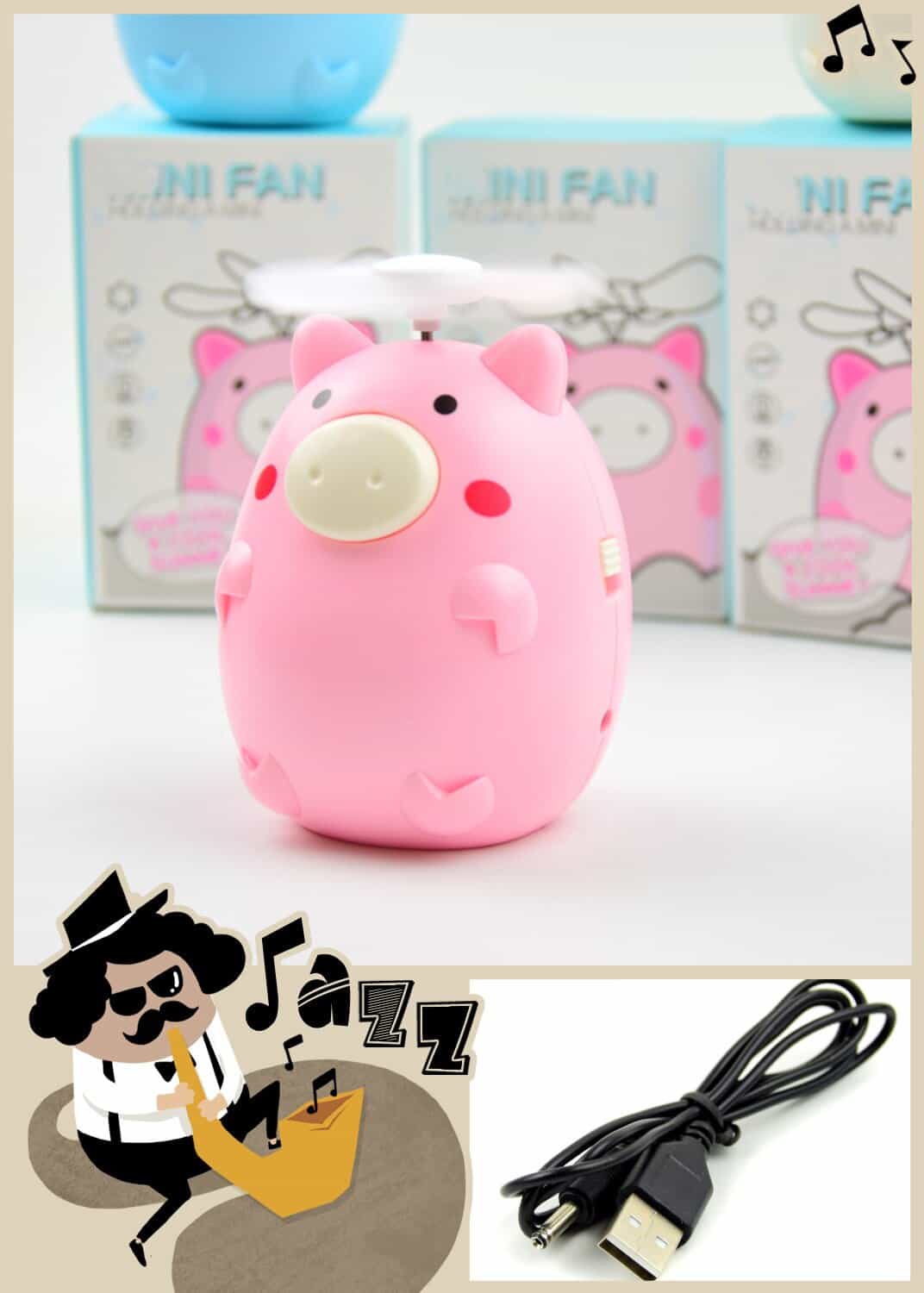 Cartoon Stereo Little Pig Hand-Held USB Fan Portable Rechargeable Mini Fan Stand-up Fan Izable Logo