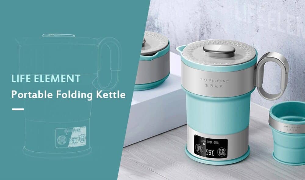 LIFE ELEMENT 800W/0.6L Folding Compression Electric Insulation Kettle OLED Display Touch Dechlorination for Travel
