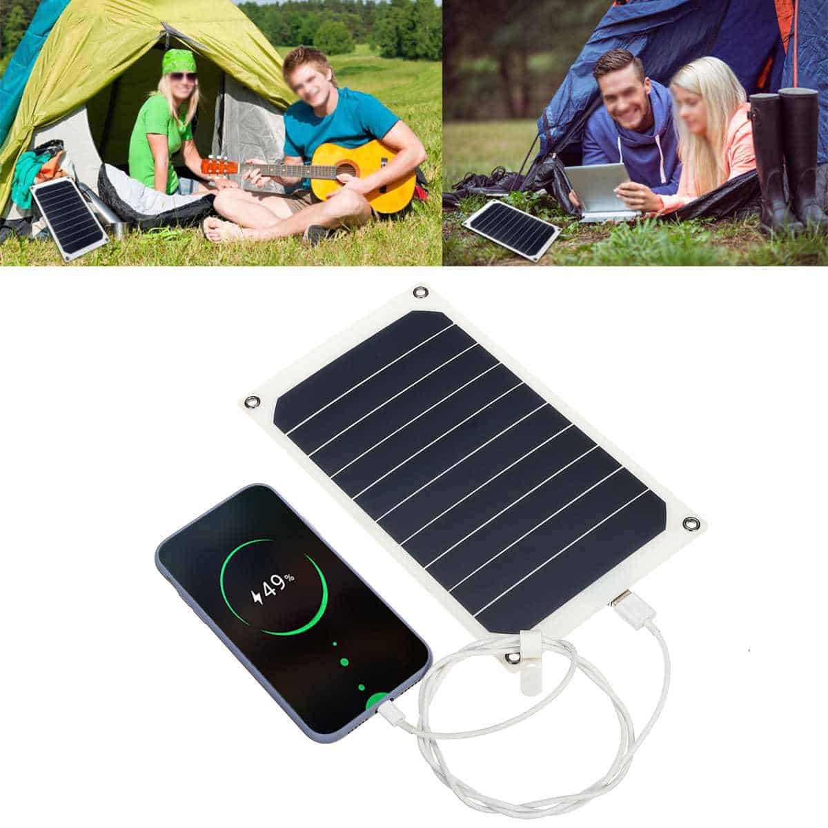 10W 6V 1.2A Solar Panel USB Charger Photovoltaic Charging Sunpower Solar Cells Power Bank with Suckers & Carabiner
