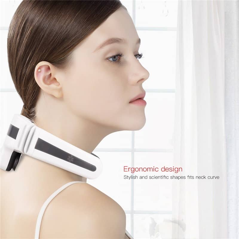 3 Heads Magnetic Stones Neck Massager TENS Pulse Hot Compress Pain Relief Health Care Relaxing Deep Tissue with 6 Massage Modes