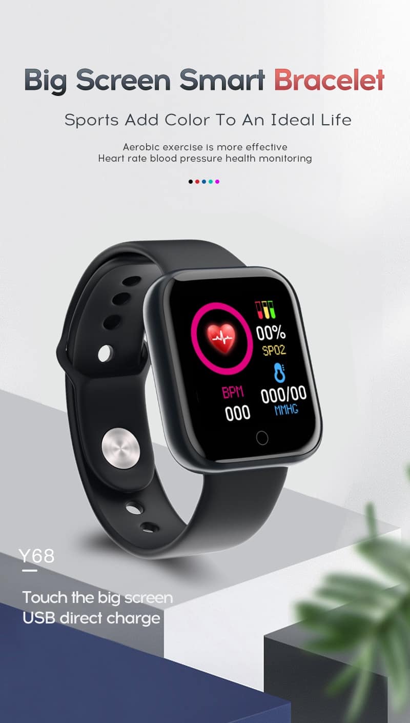 2020 New Y68 man Smart Watch Heart Rate Detector IP68 Waterproof Sports Tracker Children Women's Watch for IOS Android pk B57