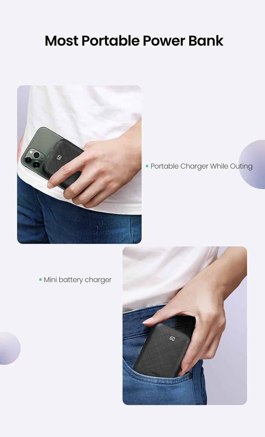 Ugreen Power Bank 10000mAh Portable Charger External Mobile Battery Fast Phone Charger for Xiaomi Samsung S10 Mini Powerbank