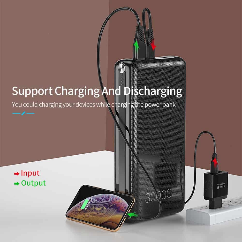 Essager 30000mAh Power Bank Quick Charge 3.0 PD USB C 30000 mah Powerbank For Xiaomi mi iPhone Portable External Battery Charger