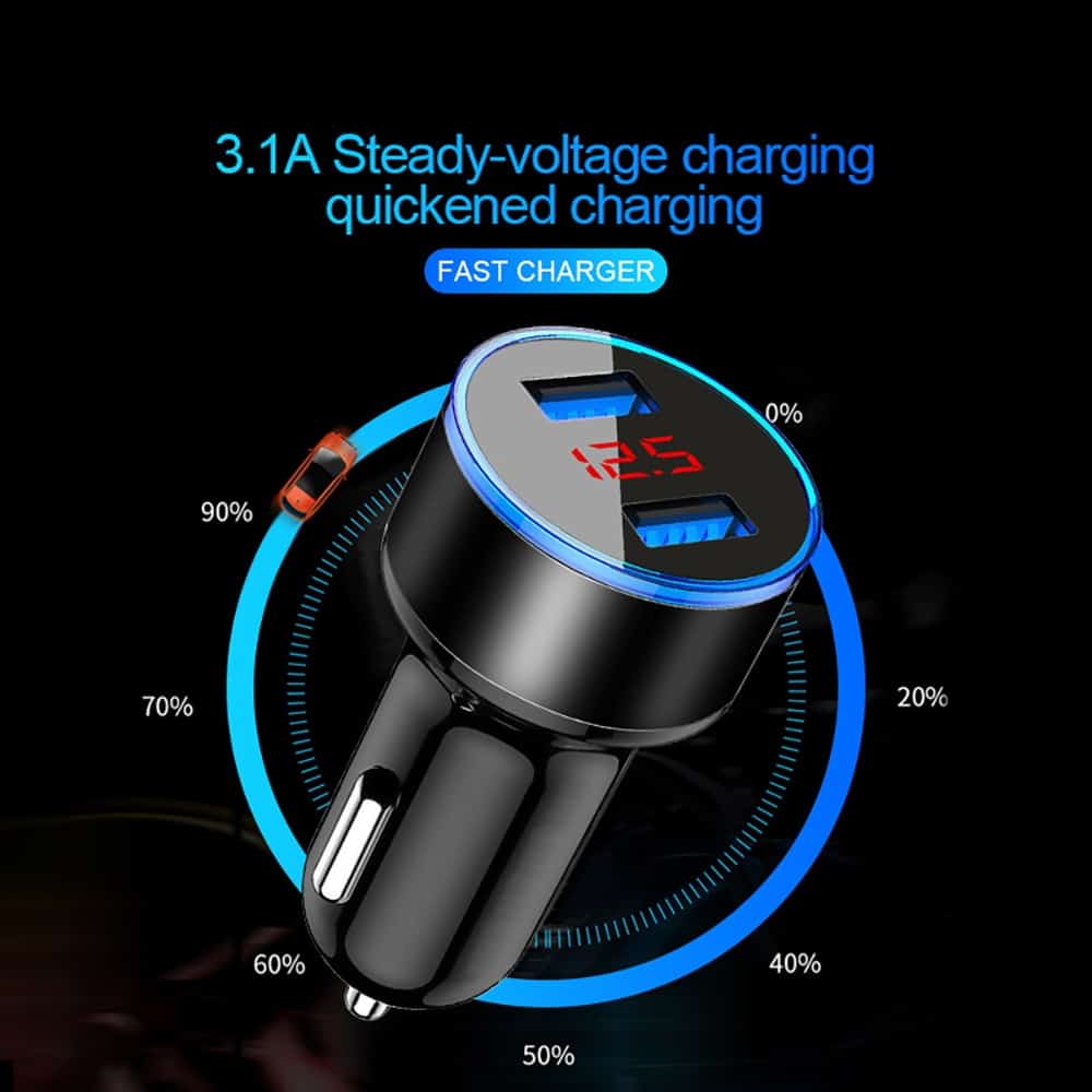 Mini USB Car Charger For iPhone XR 11 Fast Car Phone Chargers Fast Charging With LED Display 3.1A Dual USB Phone Charger in car