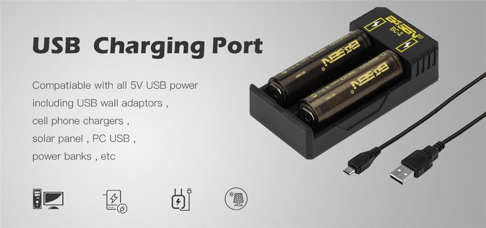 Battery charger 18650 26650 21700 Li-liion battery Smart Charger with charger EU USB cable lithium battery 5v 2A wall adaptors