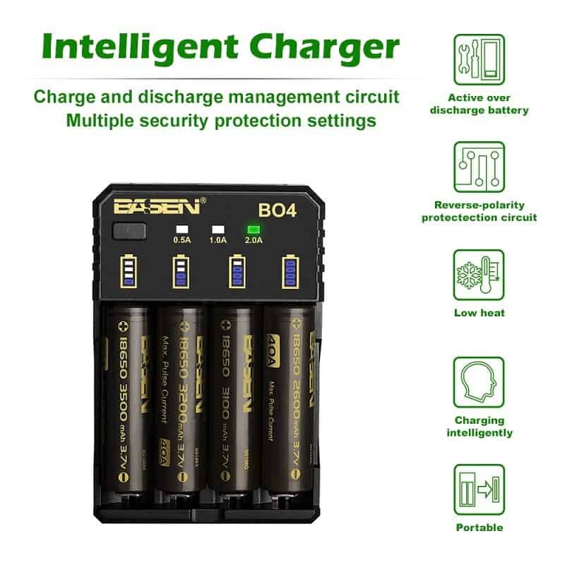 BASEN Lithium Battery Charger for 18650 26650 21700 10440 14500 16340 AA AAA Nickel NiMH Smart Charger For Rechargeable Battery