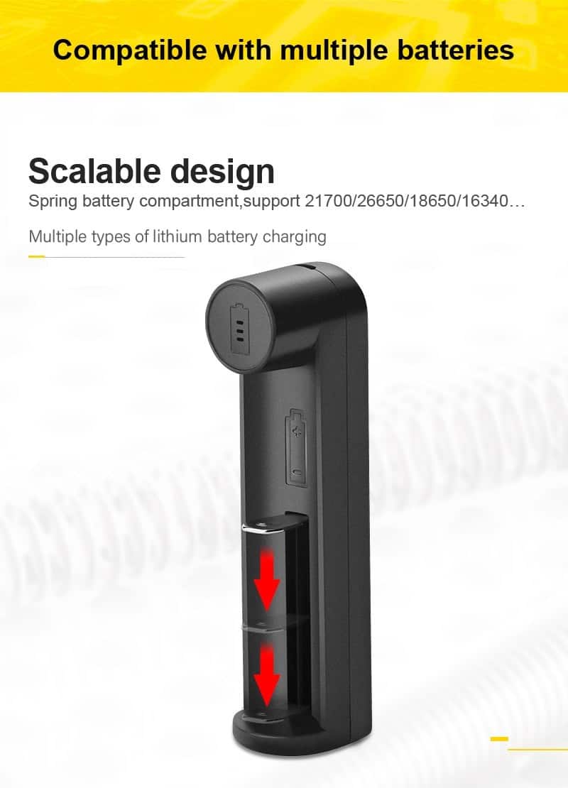 VOXLINK battery charger Smart charging 1 slot USB 18650 26650 18350 32650 21700 26700 26500 Li-ion Rechargeable Battery charger