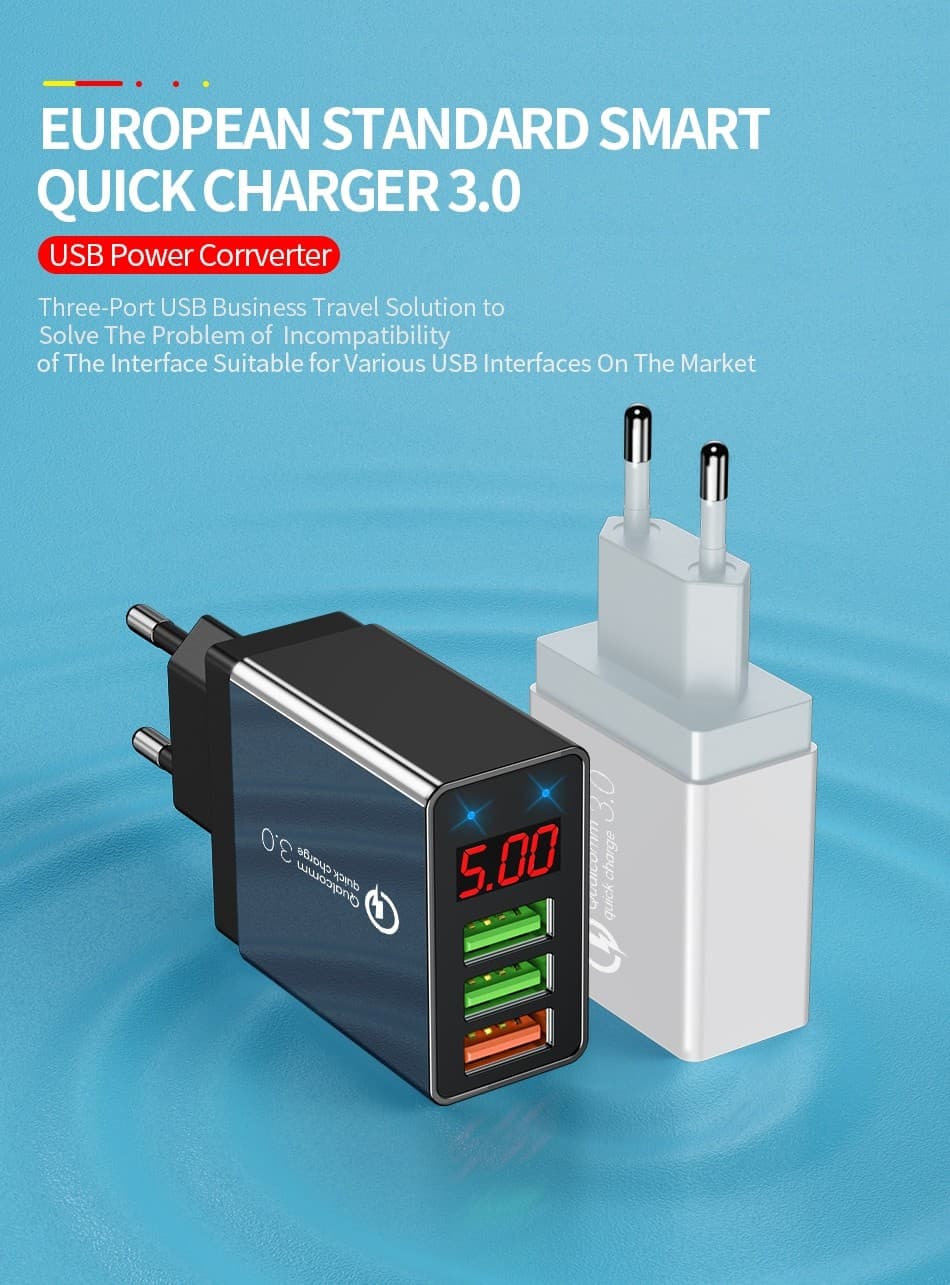 Elough Quick charge 3.0 USB Charger for iPhone 11 7 Xiaomi Samsung Huawei 5V 3A Digital Display Fast Charging Wall Phone Charger