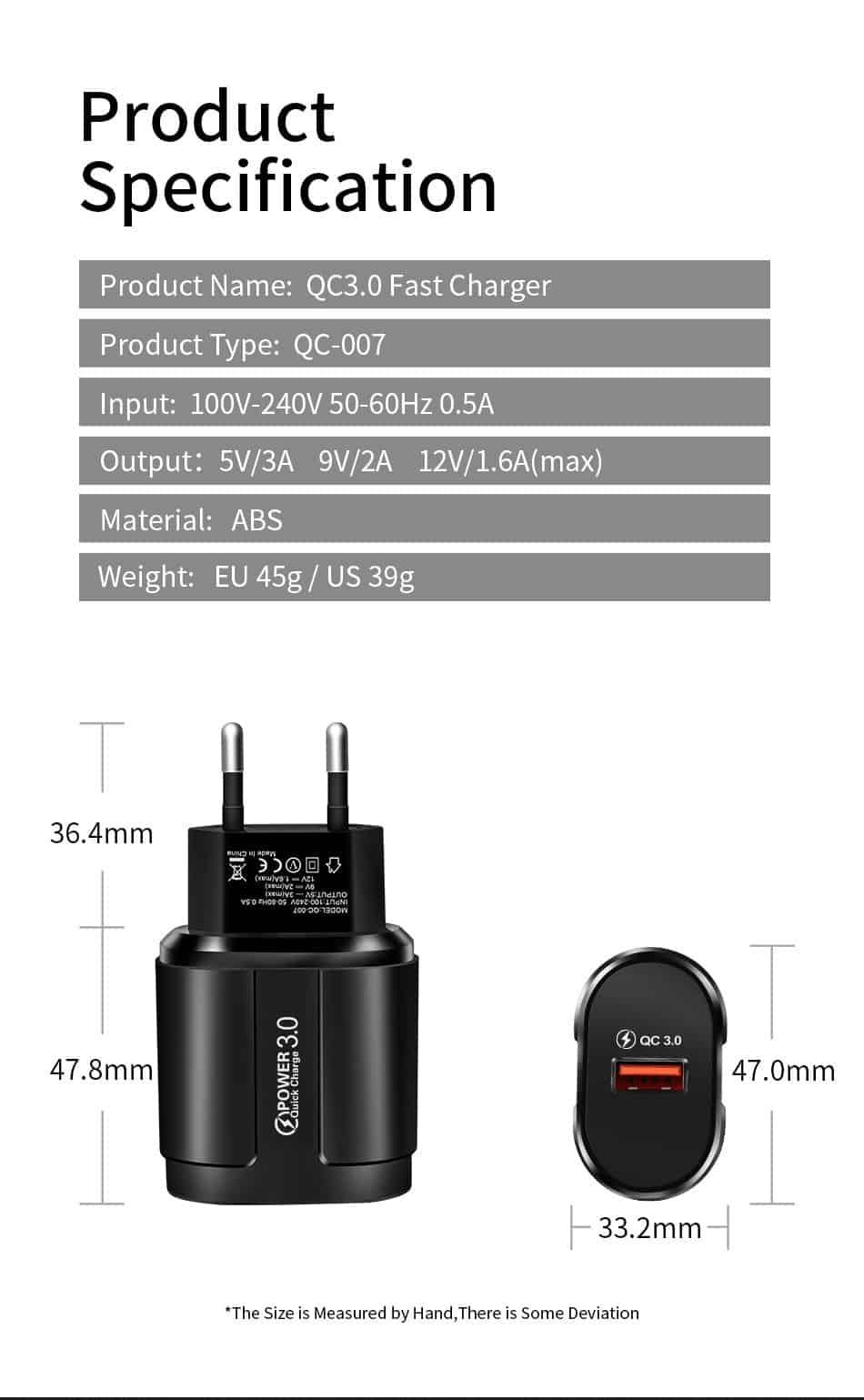 USLION Quick Charge QC 3.0 USB US EU Charger Universal Mobile Phone Charger Wall Fast Charging Adapter For iPhone Samsung Xiaomi