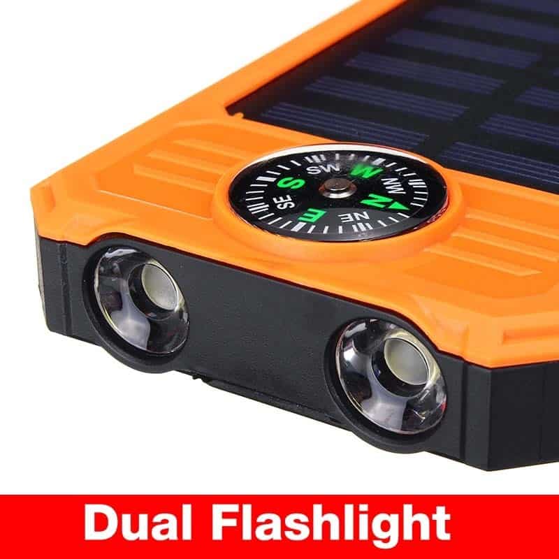 30000mah Solar Power Bank Waterproof Solar Charger 2 Usb Ports Travel External Charger Powerbank With Compasses LED Light
