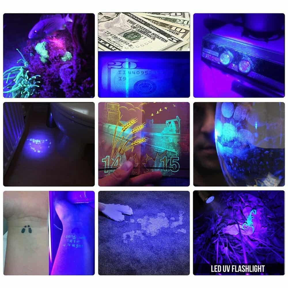 Mini 9 LED UV Flashlight Ultra Violet LED Flashlight Ultra Violet Invisible Ink Marker Detection Torch Light 3AAA UV Lamp