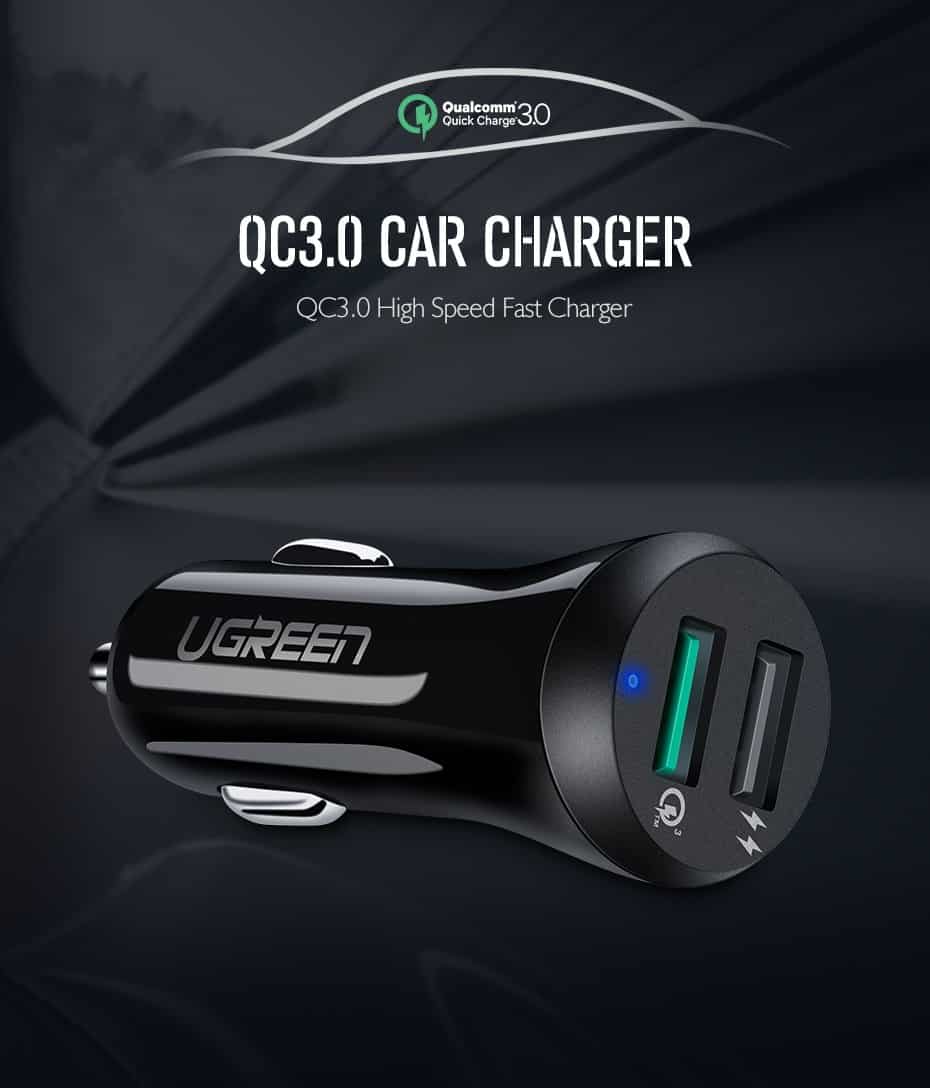 Ugreen Car Charger Quick Charge 3.0 USB Fast Charger for Xiaomi mi 9 iPhone X Xr 8 Huawei Samsung S9 S8 QC 3.0 USB Car Charger