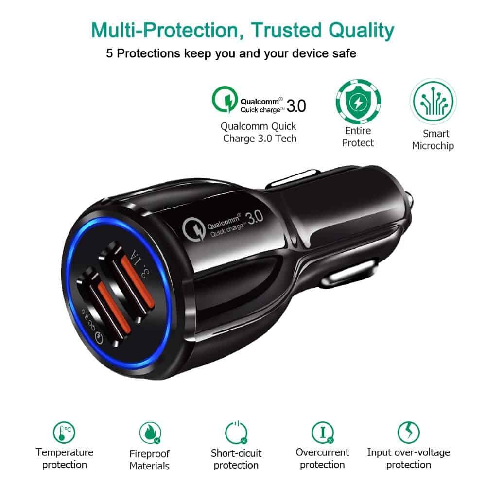 CRDC Car Charger Quick Charge 3.0 USB Car Phone Charger Fast Charger for iPhone Samsung Xiaomi etc QC 2.0 Compatible Car-Charger