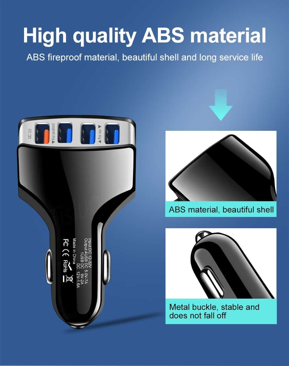 Car Charger Quick Charge 3.0 4 Ports Fast charging QC3.0 Car phone Charger For Samsung Xiaomi iPhone Car Mobile phone Charger