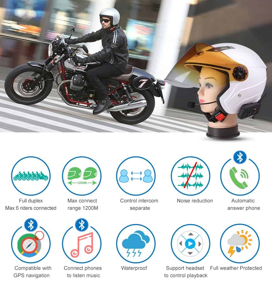 Fodsports V6 Pro Motorcycle Helmet Bluetooth Headset Intercom 6 Riders 1200M Wireless Intercomunicador BT Interphone
