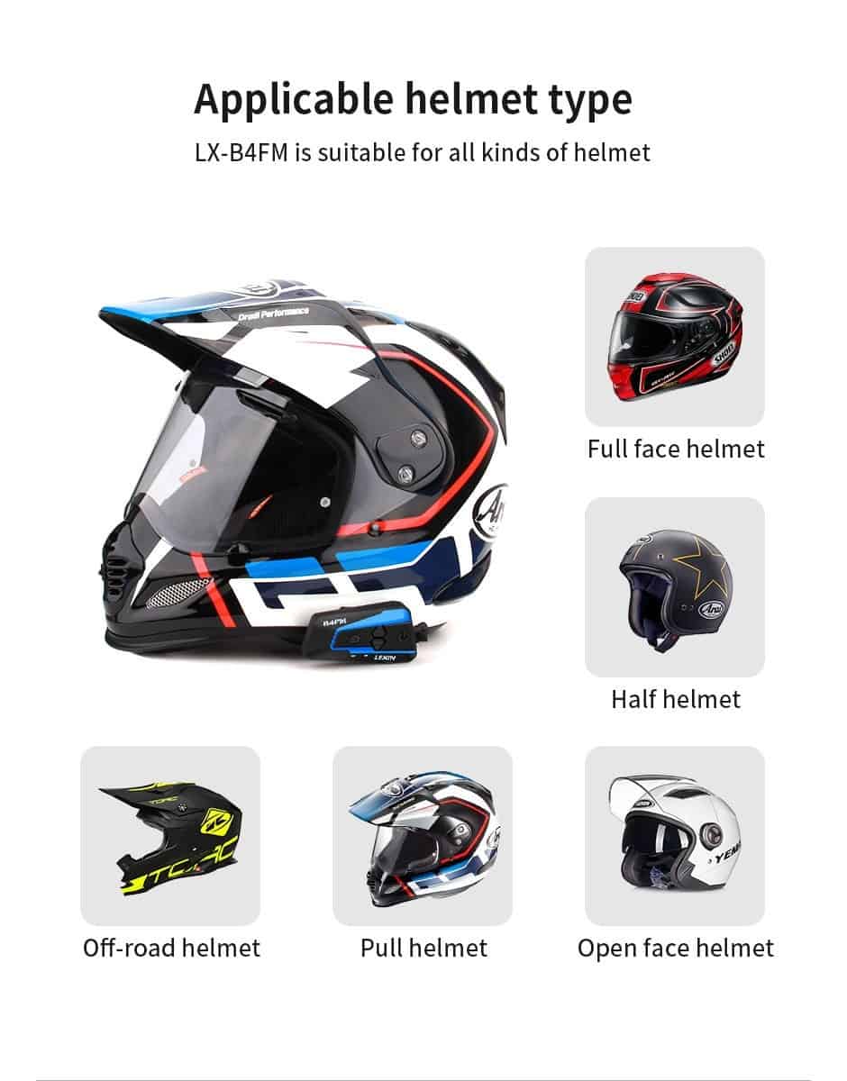 Lexin LX-B4FM 4 Riders 1600M Bluetooth intercomunicador moto,Motorcycle Intercom Headsets with FM Radio BT Helmet Headset intercomunicadores de casco moto