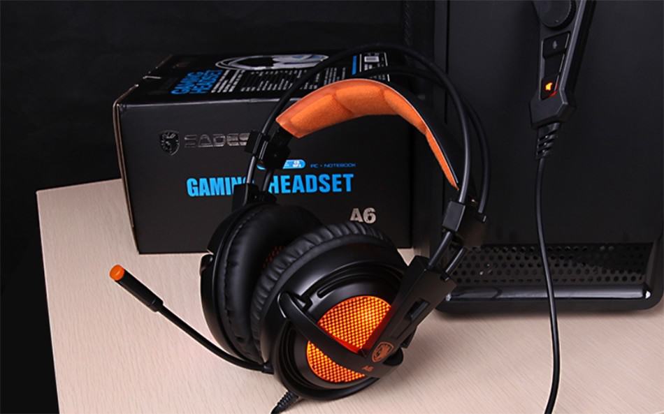 Sades A6 Gaming Headset Gamer Headphones 7.1 Surround Sound Stereo Earphones USB Microphone Breathing LED Light PC Gamer