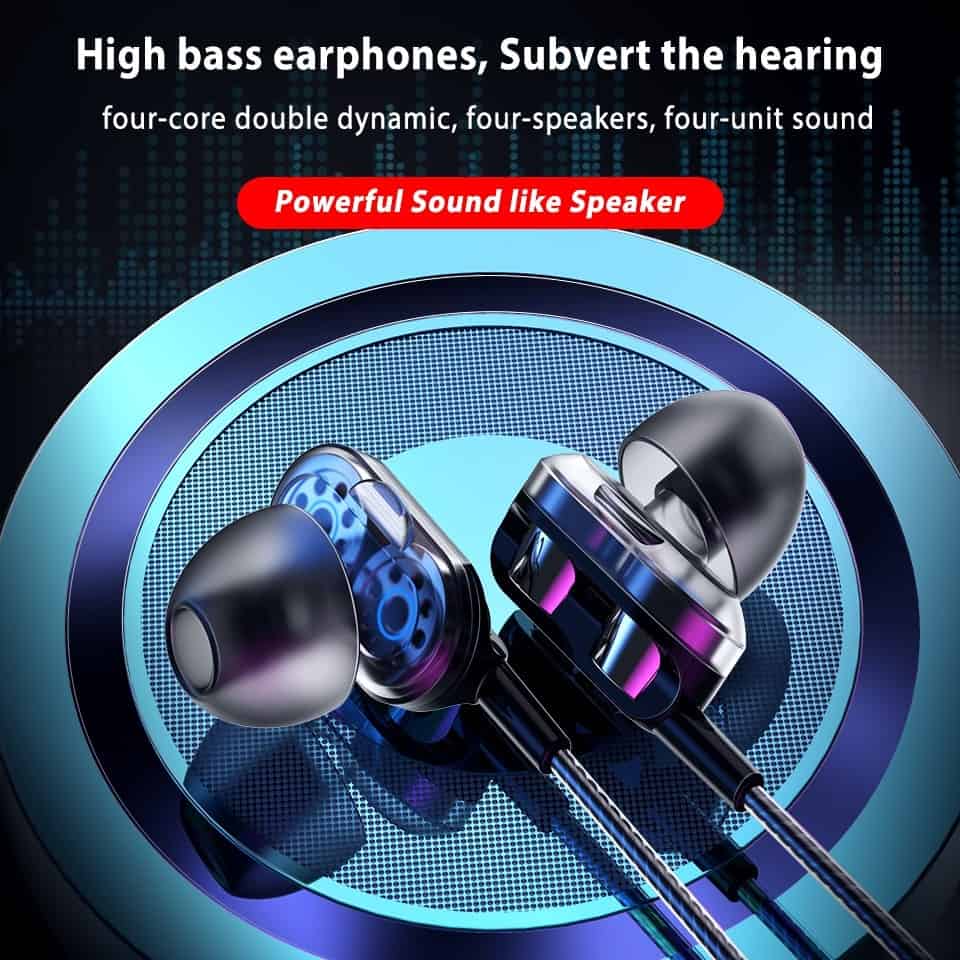 Dual Driver Earphones Type C Headphones Bass Earphone 3.5mm Usb C Ear Buds Head Phones Wired for Xiaomi Mi 10 Pro 9 Smartphone