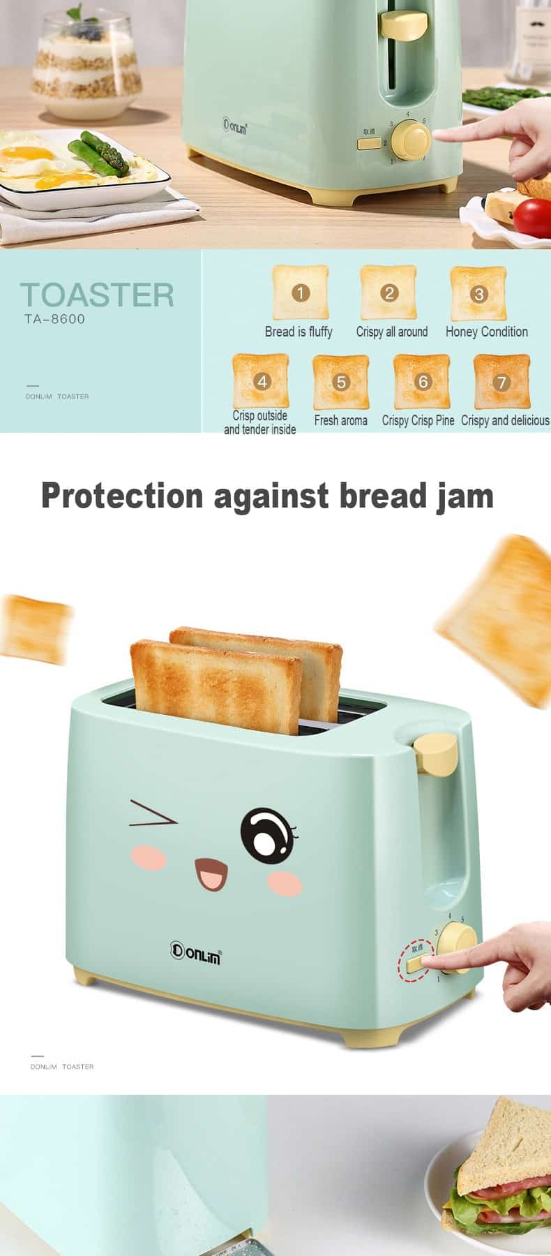 Mini Automatic Bread Maker Sandwich Kitchen Appliances Cooking Fry 2- Slice Electronic 750W Fast Toaster Home Breakfast Machine