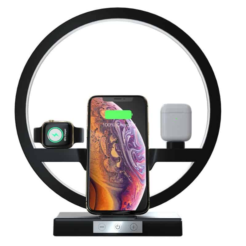 3 In 1 Fast Wireless Charger for IPhone Phone Charger for Apple Watch For Airpods Table Lamp 4 In 1 Charging Base Bracket