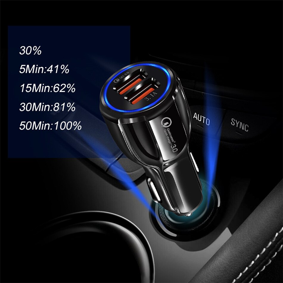 Car Charge USB Quick Car Chargeur 3.0 Universal 2 Port For iPhone Xs Samsung S10 Cable 3A Fast Charging Mobile Phone Car-Charger