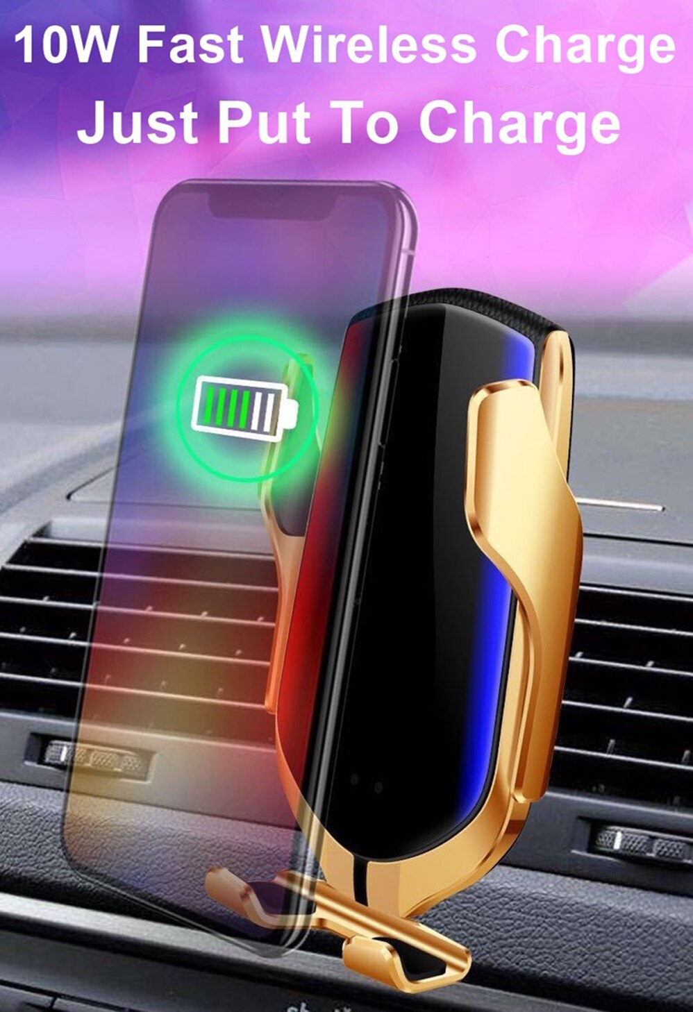 7.5W 10W Car Qi Wireless Charger For Iphone 8 Plus X XS XR Samsung S10 S9 Automatic Air Vent Holder Fast Wireless Phone Charger