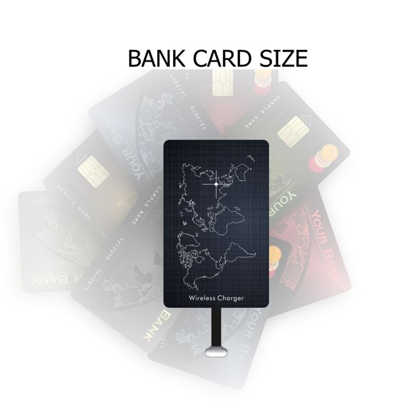 Black Bank Card Size Qi Standard Wireless Cellphone Charger Receiver Card For iPhone 5 6 7 Plus Micro and Type C Mobile Phones