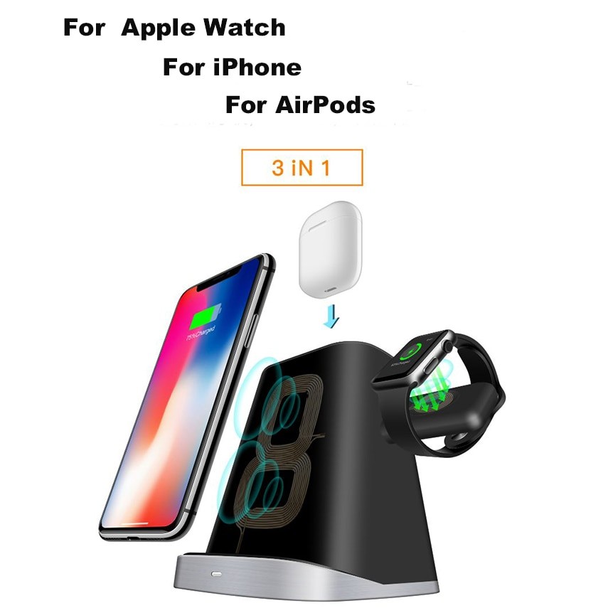 3 IN 1 QI Fast Charging Qi Wireless Charger For iPhone Samung Wireless Charging Mount Dock Stand Holder For Apple Watch Airpod