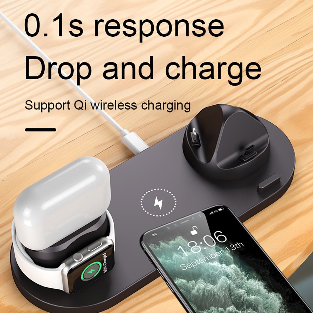 Wireless Charger Station For Apple Watch iPhone Airpods Pro 6 in 1 10W Qi Stand Fast Charging For Android iOS Cell Phone Charger