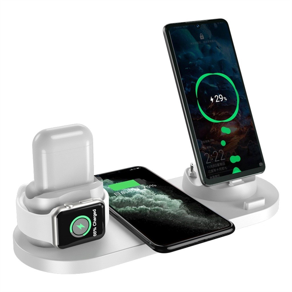 Wireless Charger Station For Apple Watch iPhone Airpods Pro 6 in 1 10W Qi Stand Fast Charging For Android iOS Cell Phone Charger