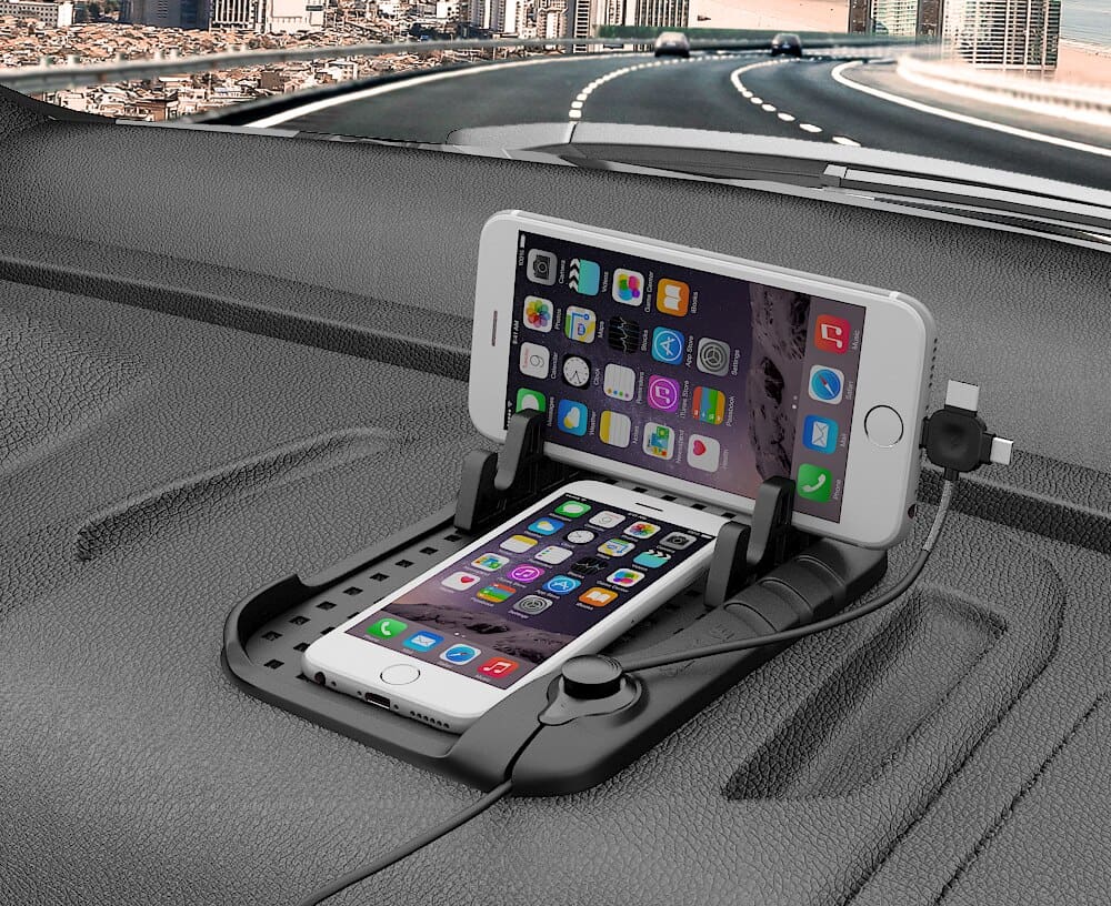 Yianerm Anti- slip Silicone Pad Holder For Phone in Car 3 in 1 Pulg For iPhone Android Type-C Magnetic Charging Cable Car Stand