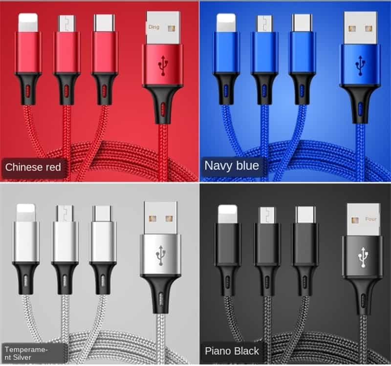 3 in 1 USB Cable For iPhone 6 7 8 Plu X XR Samsung S7 Xiaomi Multi Fast Charge Charger Micro USB Type C Android Phone Cable Cord
